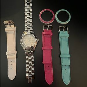 Anne Klein Women’s Silver Watch with interchangeable watch face and straps